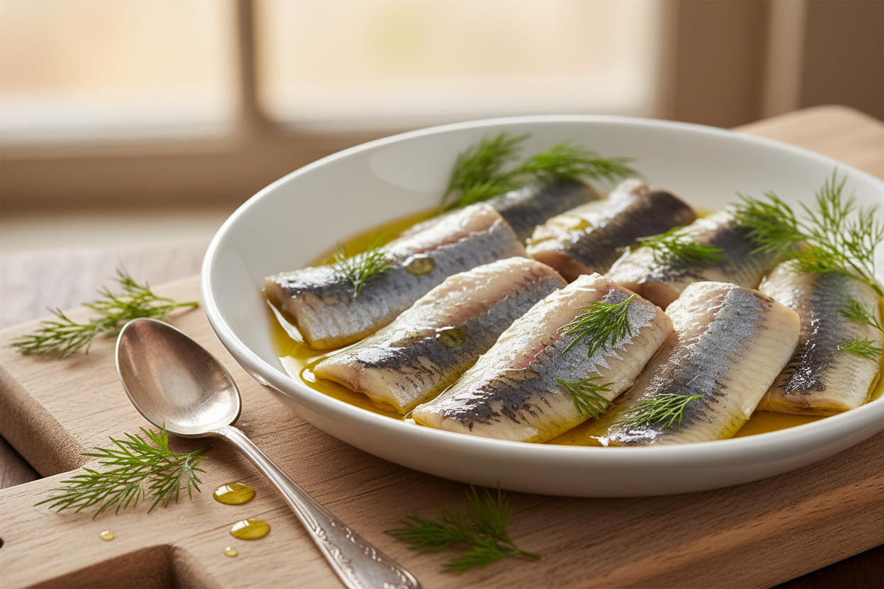 śledź w oliwie z koperkiem